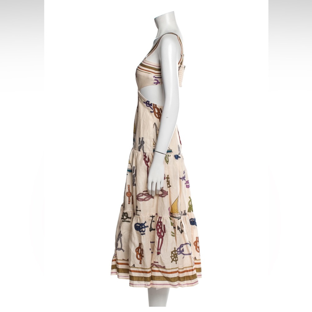 Alemais Cream Nautical Print Midi Dress with Multicolor Motifs - Picture 2 of 5